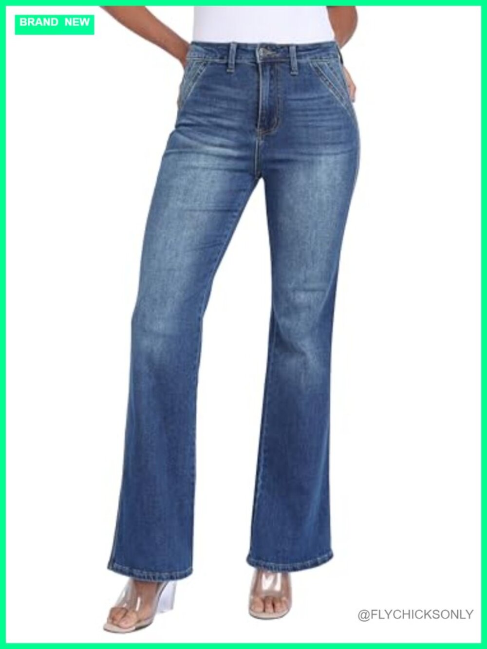 Women's Wide Leg High Waisted Stretchy Flare Jeans Loose Bootcut Denim Pants